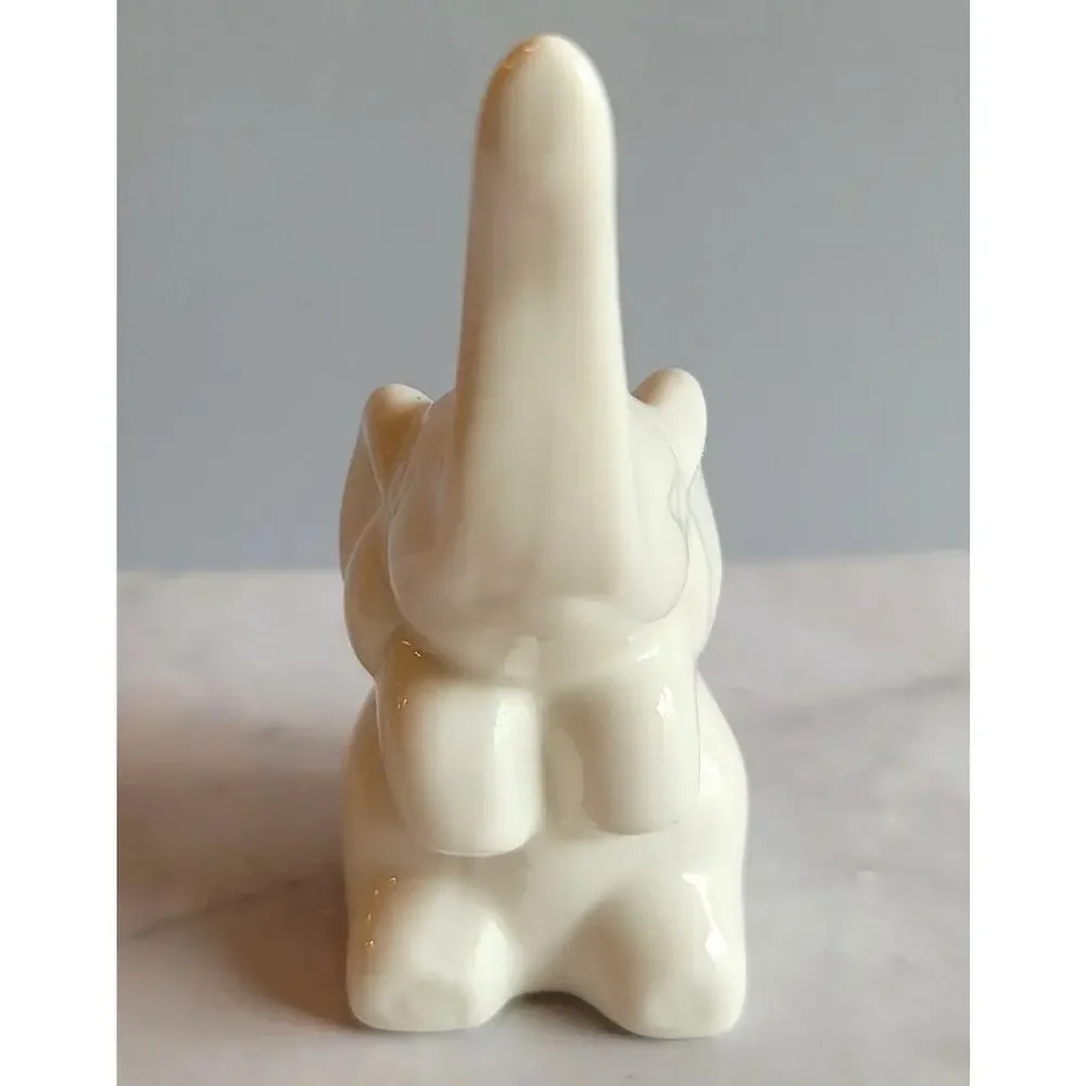 White Ceramic Elephant Ring Holder 3-1/2